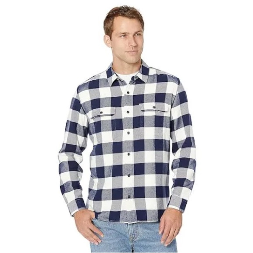 L.L. Bean Men's Navy and White Buffalo Check Button-Down Shirt
